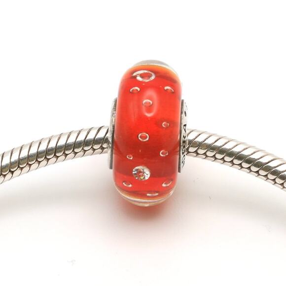 Authentic PANDORA Red Effervescence Glass Murano Charm - 791631CZ - Picture 4 of 10
